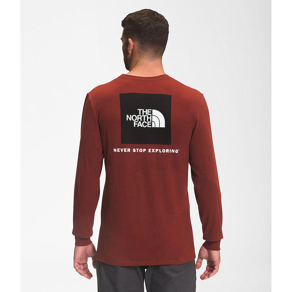 The North Face Long Sleeve Box Nse Ανδρικα Μπλούζα Με Μακρύ Μανίκι - Κοκκινα / Μαυρα (BIKA28394)